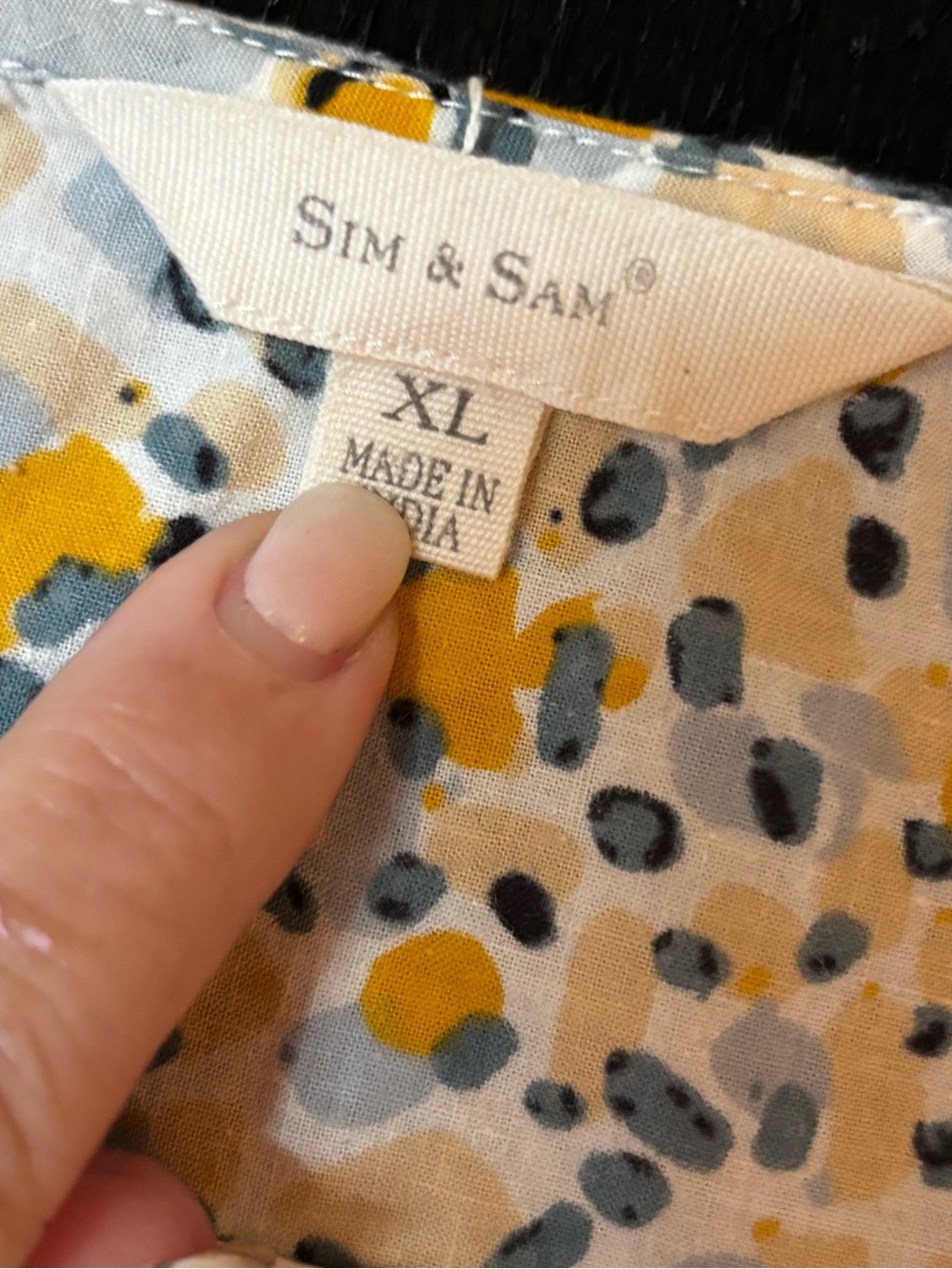 Smocked Waist V-Neck Blouse in Yellow and Blue Floral Dot - Picture 2 of 4